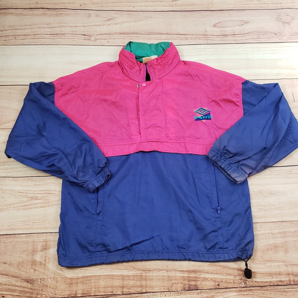 VINTAGE Umbro Jacket Mens Small Pink Blue Soccer Color Block Soccer Track Adult